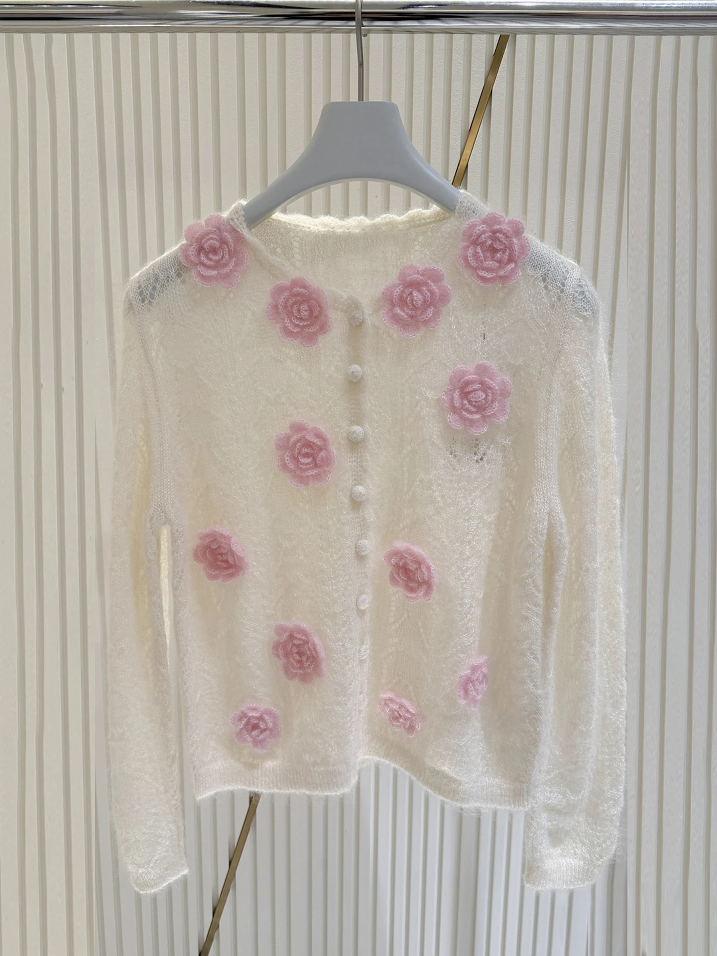 

Handmade Knitted Small Fragrance Style Spring Summer Open Cardigan Outerwear for Women Midweight Long Sleeve round Neck Short