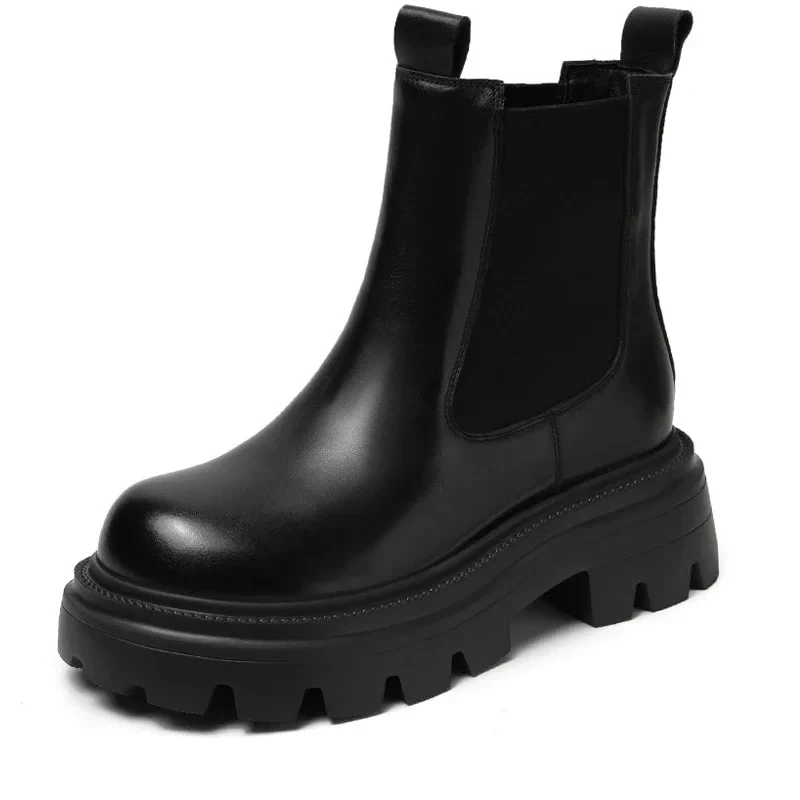 2025 5.5 سنتيمتر جلد طبيعي تشيلسي الربيع حذاء بكعب سميك منصة إسفين الخريف الأخفاف النساء جولة تو حذاء من الجلد الأحذية العرقية