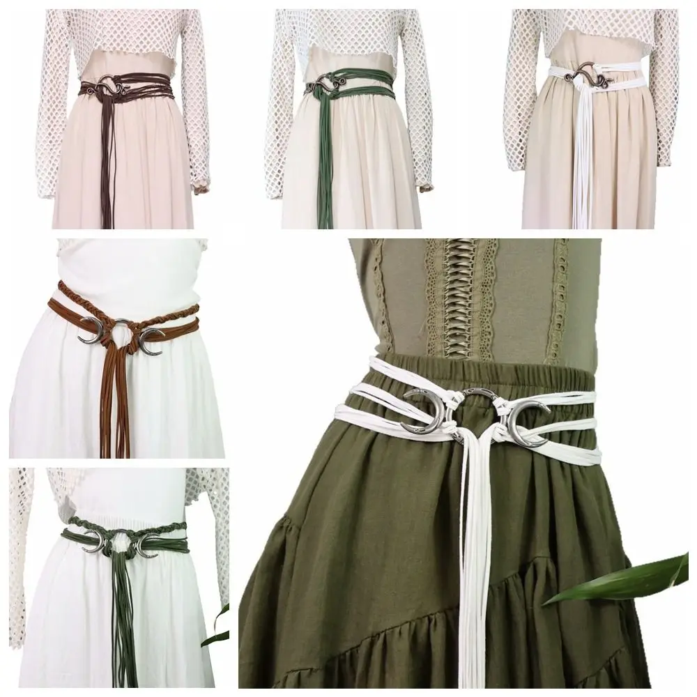 

Bohemia PU Leather, Metal Tassel Long Rope Waistband Medieval Style Decoration Witch Waist Belt Viking Crossbody Chain Daily