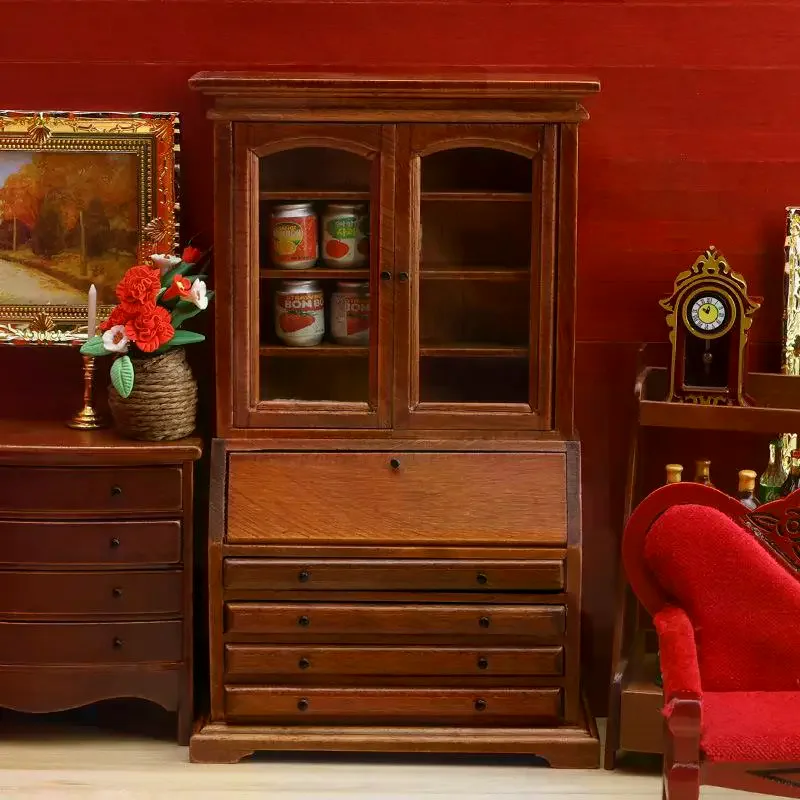 

1 Set Display Cabinet Ornament 1/12 Miniature Dining Table And Chairs Kit For Dollhouses DIY Toy Food Playhouse Furniture Model