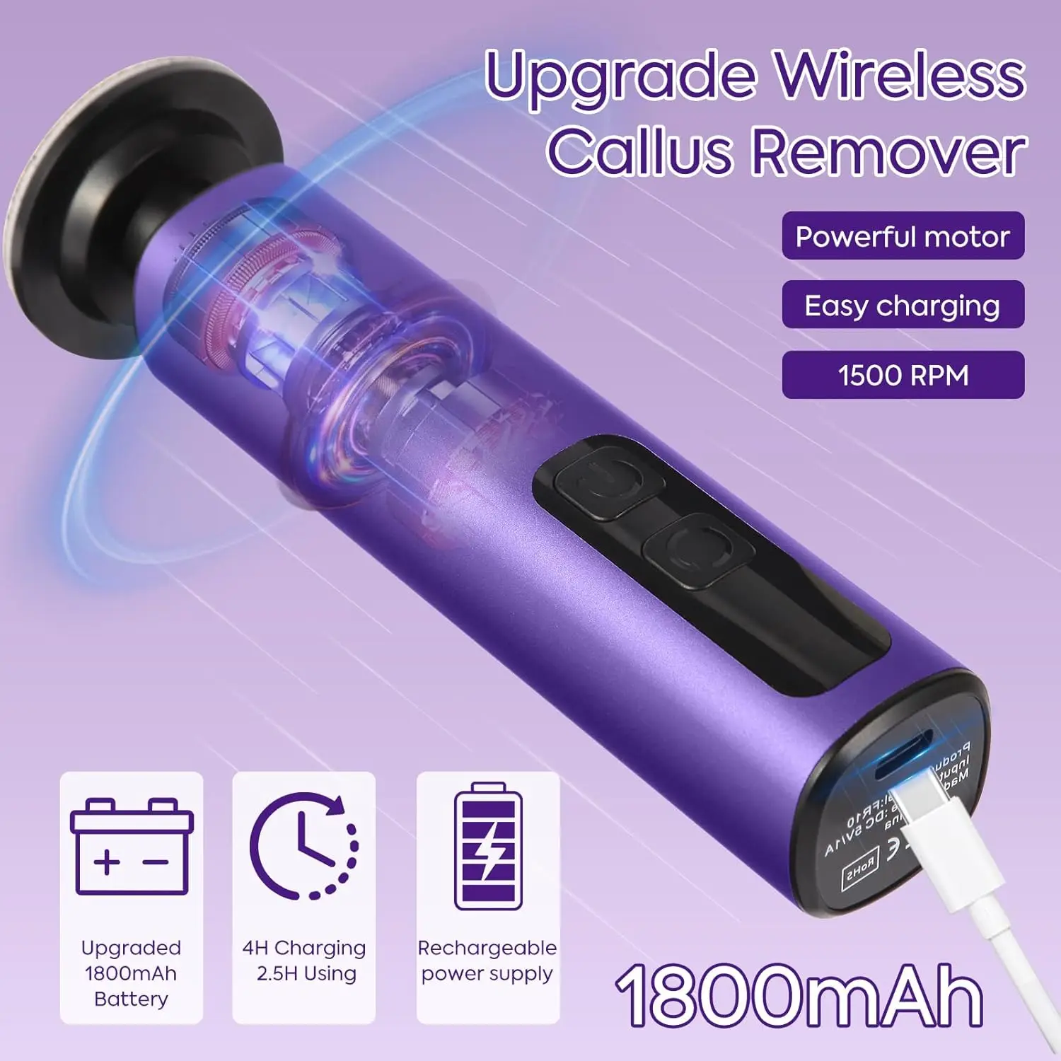 مزيل مسامير القدم الكهربائية 2 في 1 مطحنة ملف القدم الكهربائية طلاء الأظافر 9 سرعات أداة باديكير للبشرة الميتة والمتشققة #4