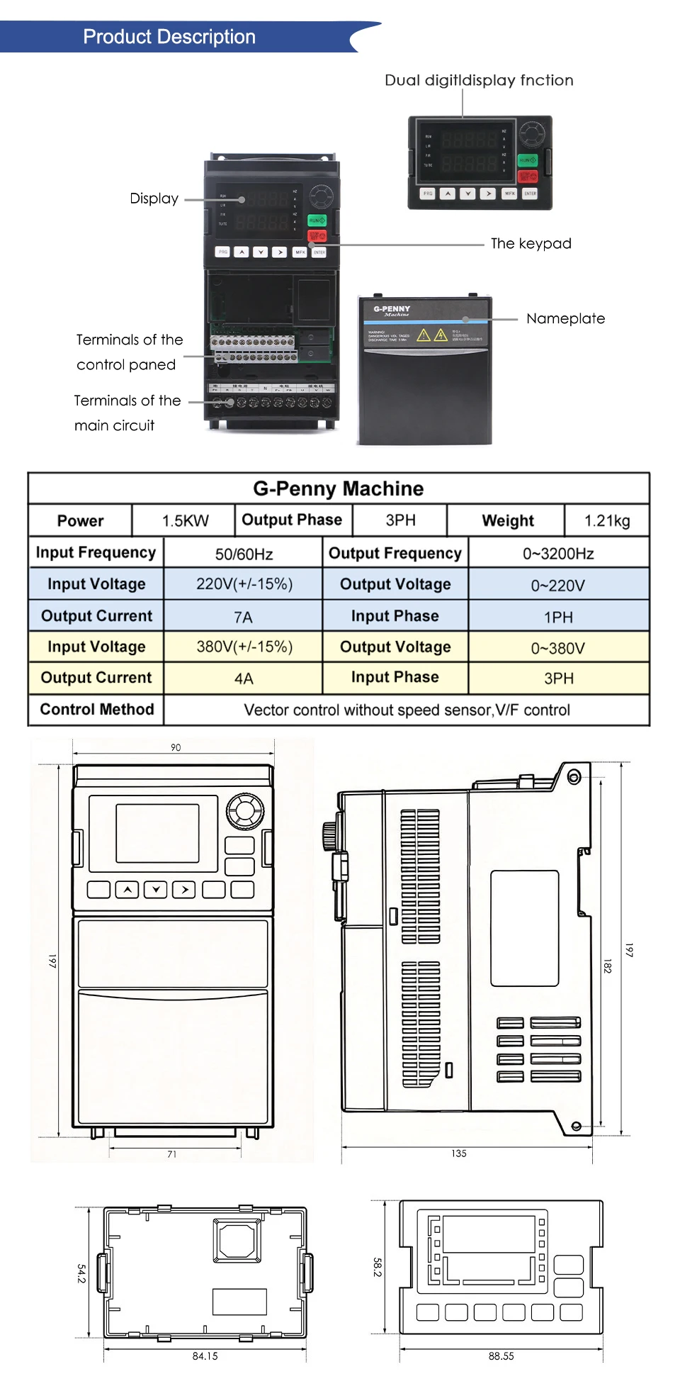 G-Penny 1,5 kW 110 V/220 V wassergekühlter CNC-Spindelmotor-Kit ER11 65 mm 4 Lager & Inverter & Halterung Gravierfräser-Zubehör – Detail 9