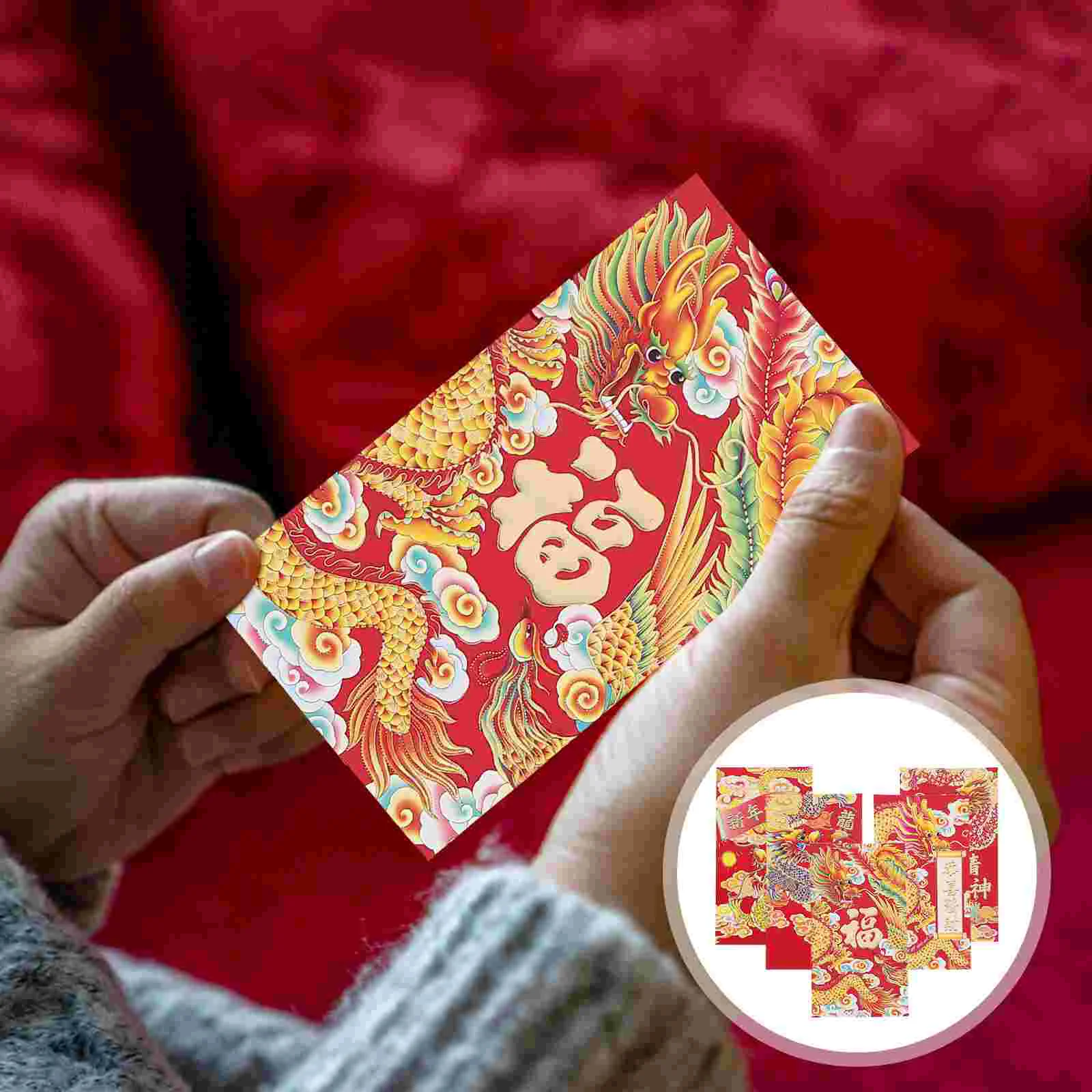 Lot d'Enveloppes Rouges à Motif de Dragon, Pochette en Papier Décorative du Zodiaque Chinois, 30 Pièces, 2024