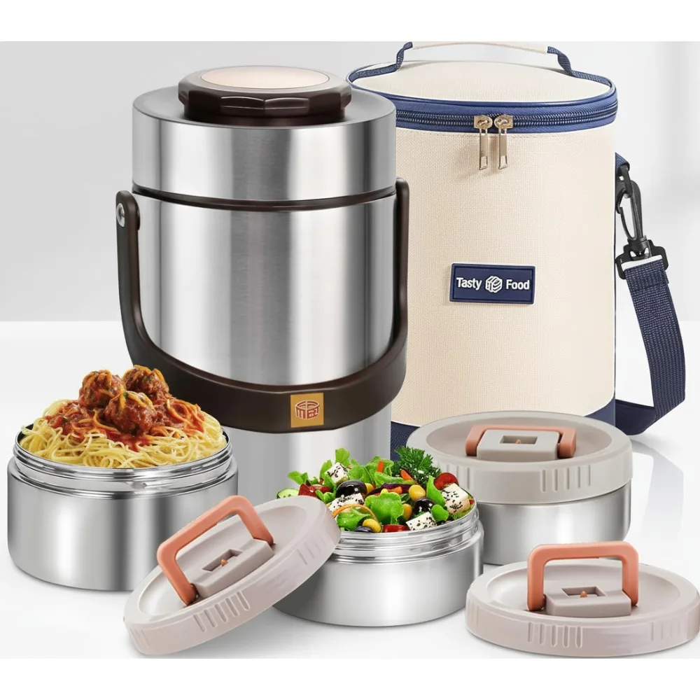 

Изолированный пищевой термос на 67 унций, 3-слойный штабелируемый ланч-бокс с герметичной конструкцией для еды в офисе и на открытом воздухе