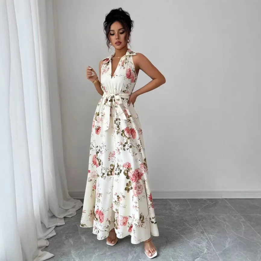 Long Dress 2026 Summer New Women's Printed Sleeveless Dress Women's Casual Dresses Luxury Lace Beach Prom