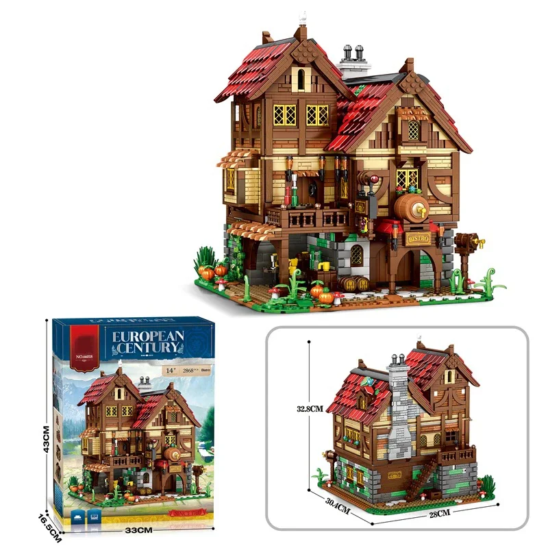 Mittelalterliche Taverne Bausteine Europäische Street View Architektur MOC Modell Ziegel Desktop Display Kinder Jungen Erwachsene Geburtstag Geschenk