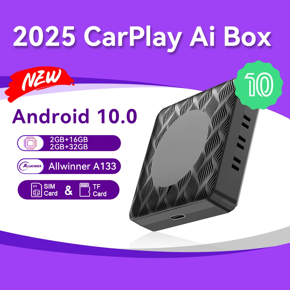 2025 3 في 1 CarPlay Ai Box Android Auto Aadpter Smart TV Box 2+16GB Youtube Netflix Video لـ 99% من سيارات Carplay السلكية