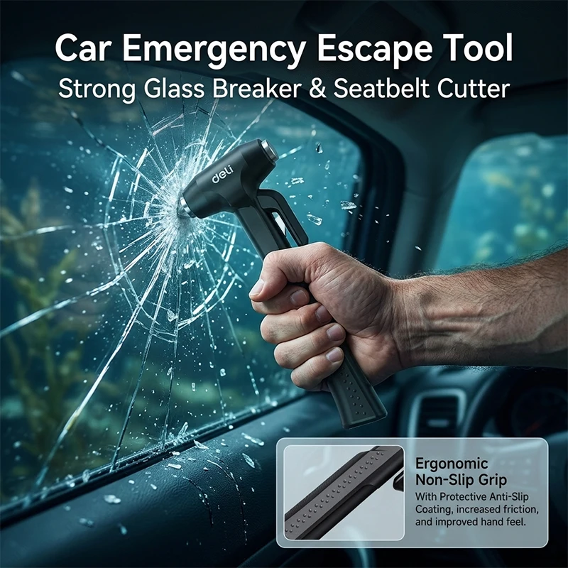 DELI Portable Car Safety Hammer Emergency Escape Tool Window Breaker Seat Belt Cutter for Car Drivers Vehicle Emergency Safety