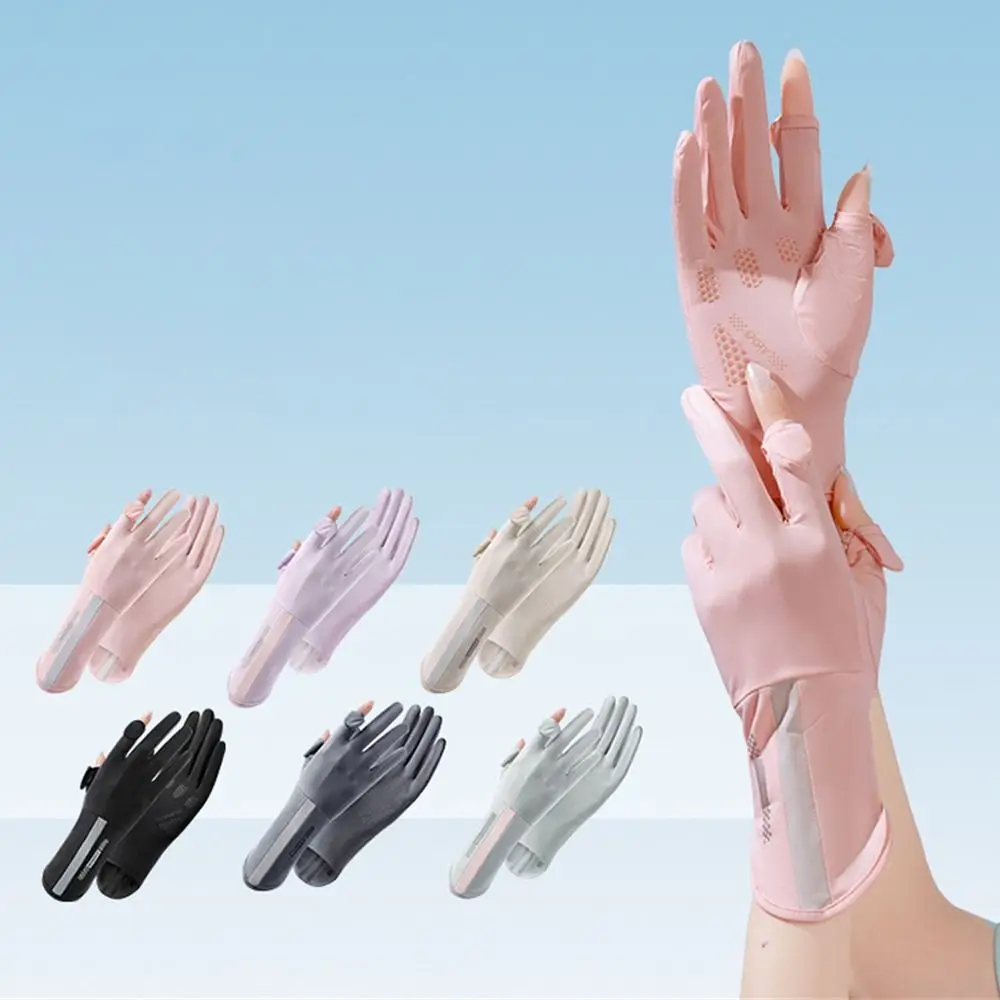 

Mid-long Sunscreen Gloves Thin Ice Silk Sun Protection Gloves Elastic Slip Resistant Cycling Driving Gloves Summer Spring