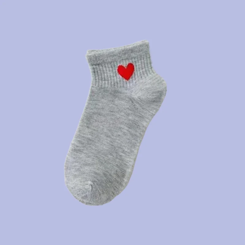 Calcetines cortos de algodón transpirables para mujer, medias informales cómodas con patrón de corazón de amor, alta calidad, 5 pares