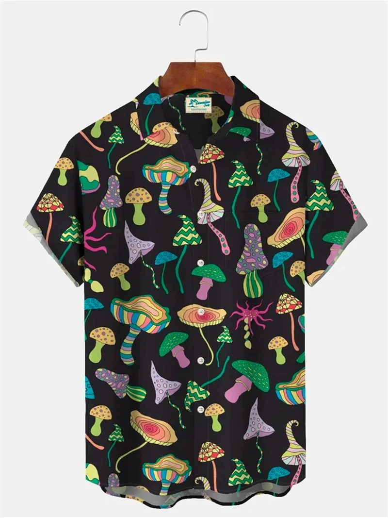 Mushroom 3d Print Shirts Men Fashion Hawaiian Shirt Short Sleeve Casual Beach Boys Single-Breasted Blouse Men's Clothing