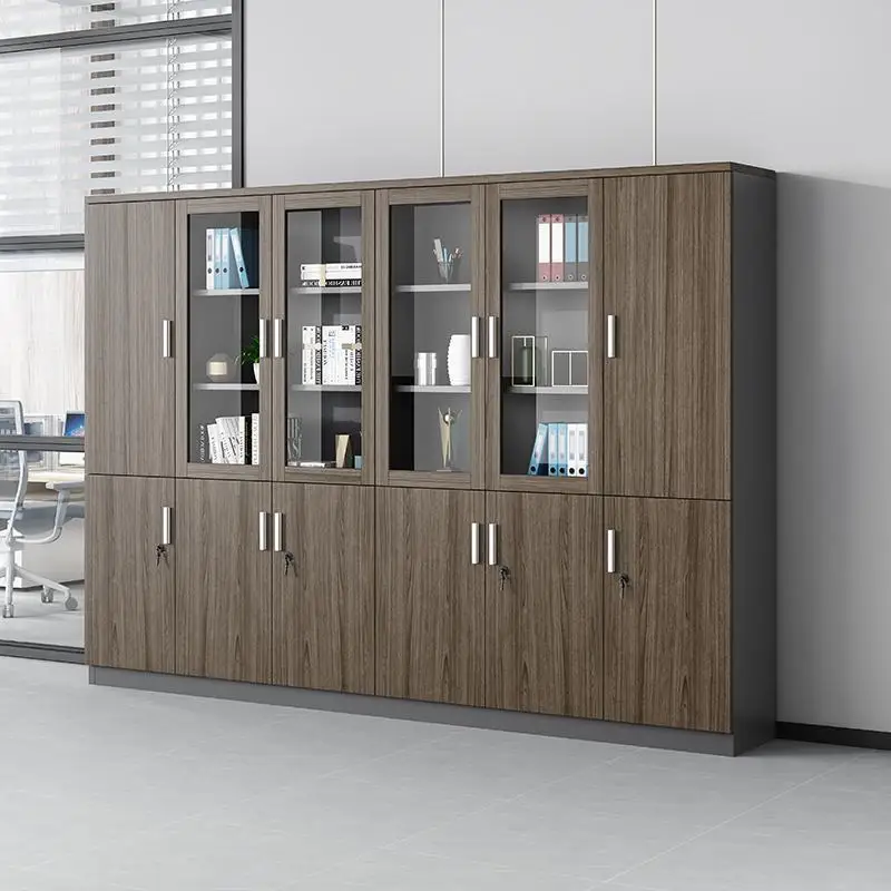 Armário de arquivo de madeira simples e moderno armário de arquivo estante de vidro bloqueado escritório