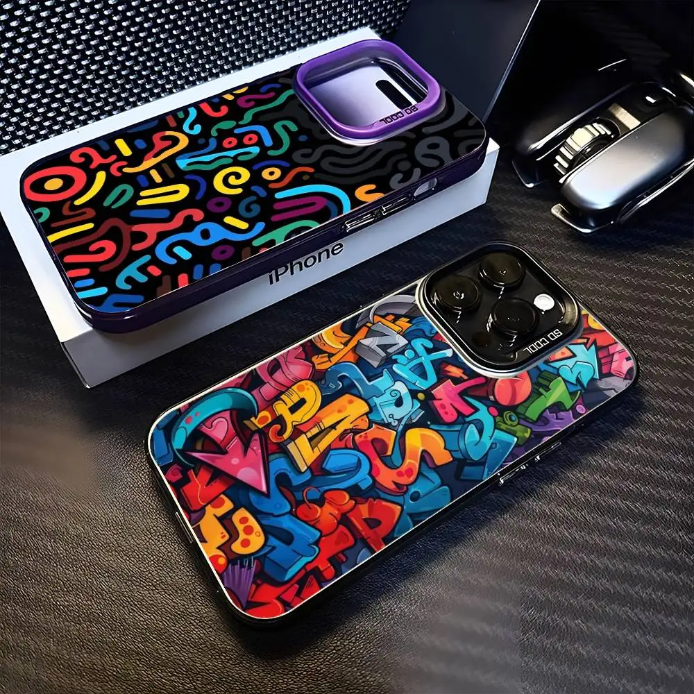 

Colorful Graffiti Phone Case For iPhone 16,15,14,13,12,11,Mini,Pro,MAX Purple Matte Shockproof Cover