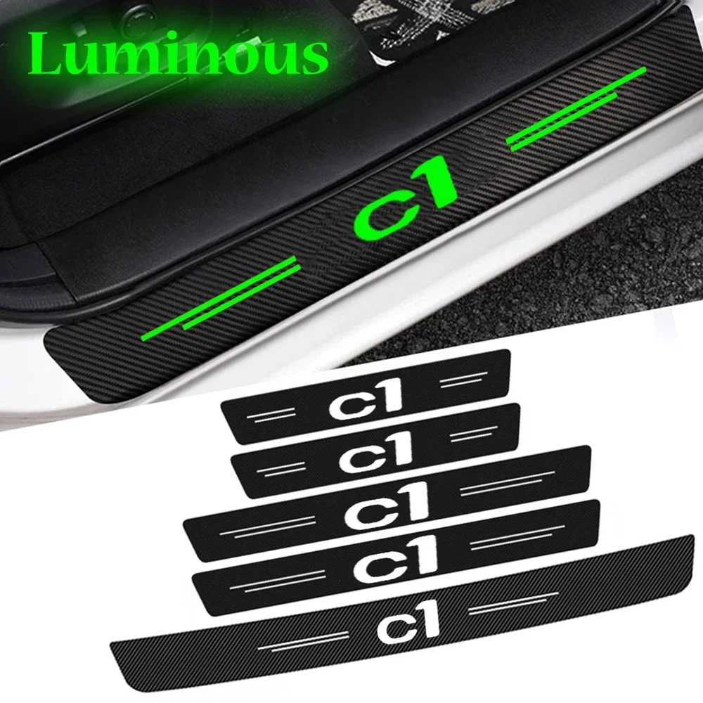 Luminous Tape Car Door Sill Scuff Plate for Citroen C1 Logo Picasso Berlingo Elysee Xsara Trunk Threshold Bumper Glowing Sticker