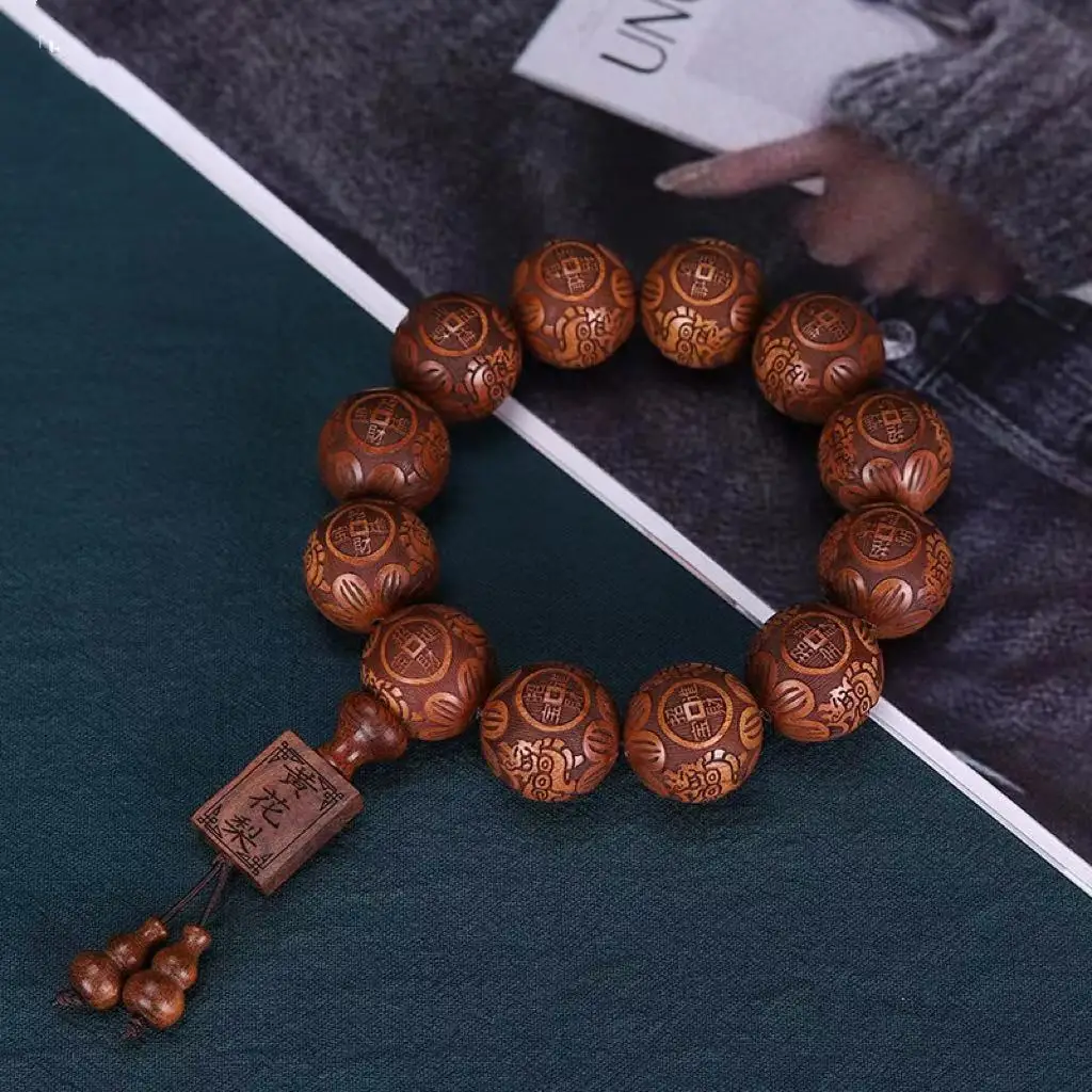 Scented Rosewood Bracelet 20 Carved Purple Pear Beads Men's Chaff Old Materials High Density Crafts Bead Playing