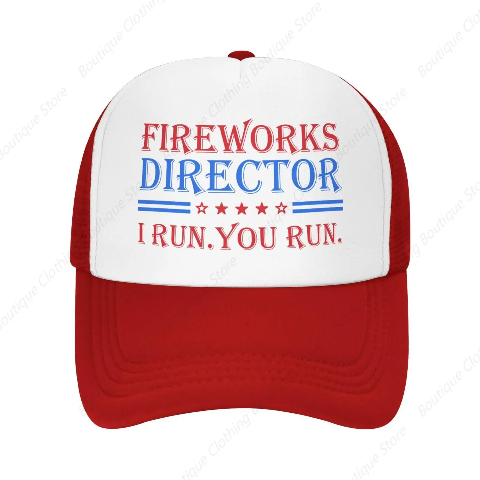 

Fireworks Director I Run You Run Trucker Hat Women Dad Hat Graphic Caps Red