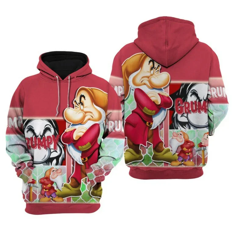 

Red Grumpy Dwarf Snow White and Seven The Dwarfs Disney Cartoon Fan Gift All Over Print Hoodie Disney Zip Hoodie