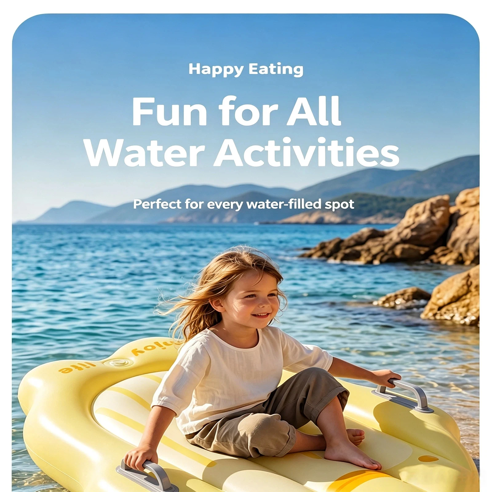 Kids Inflatable Duck Surfboard with Double Handles, Leak-Proof Water Float for Toddlers Pool & Beach Fun