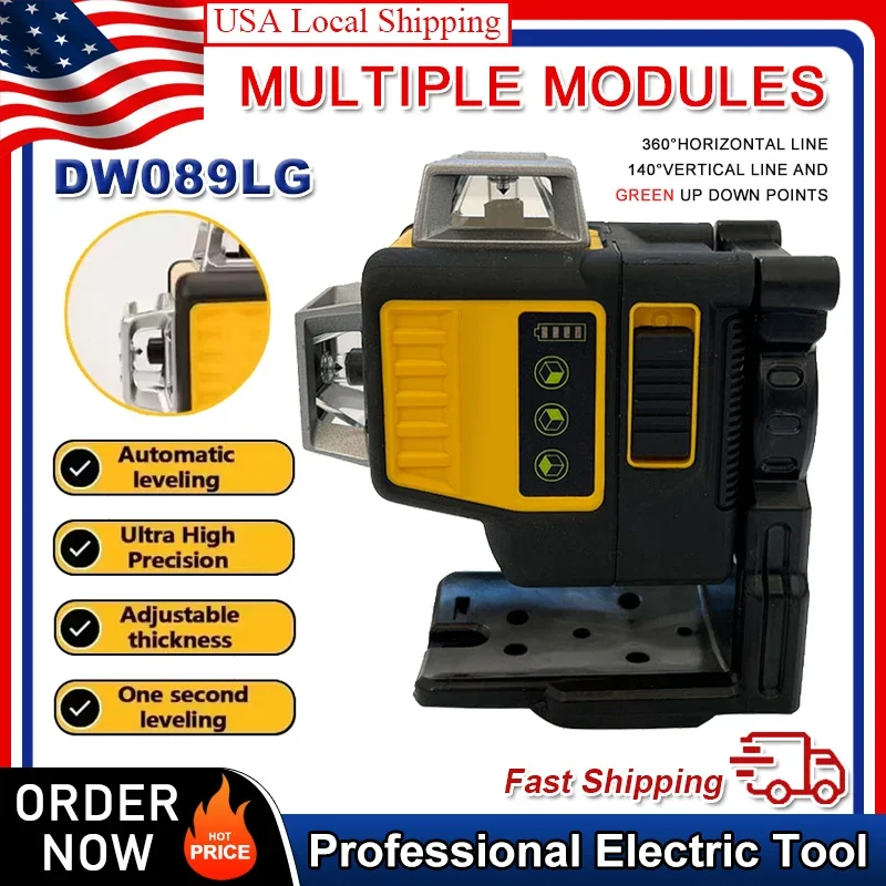

Fit Dewalt DW089LG 3 Sides*360 Degree Vertical Lithium Battery 12 Lines Laser Level Horizontal Green Light Level Meter Outdoor