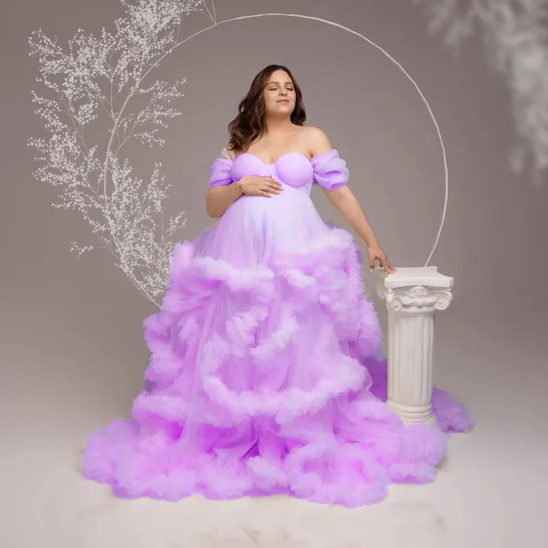 Tiered Ruffles Split Maternity dresses Photoshoot Baby Shower vestidos para embarazadas Photographie de vêtements de maternité