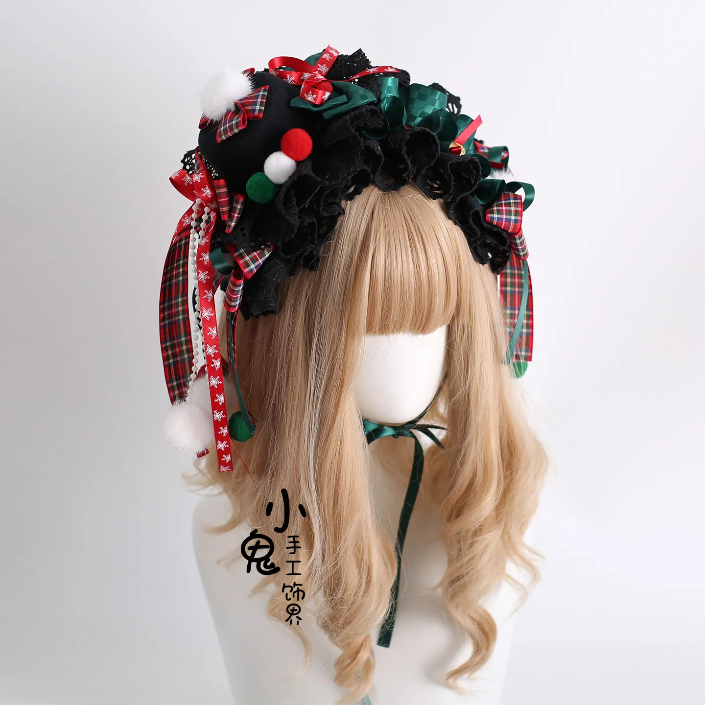 

Original Christmas Hair Accessories Lolita Christmas Hat Lolita Small Thing Red and Green Cute Hairball Headband