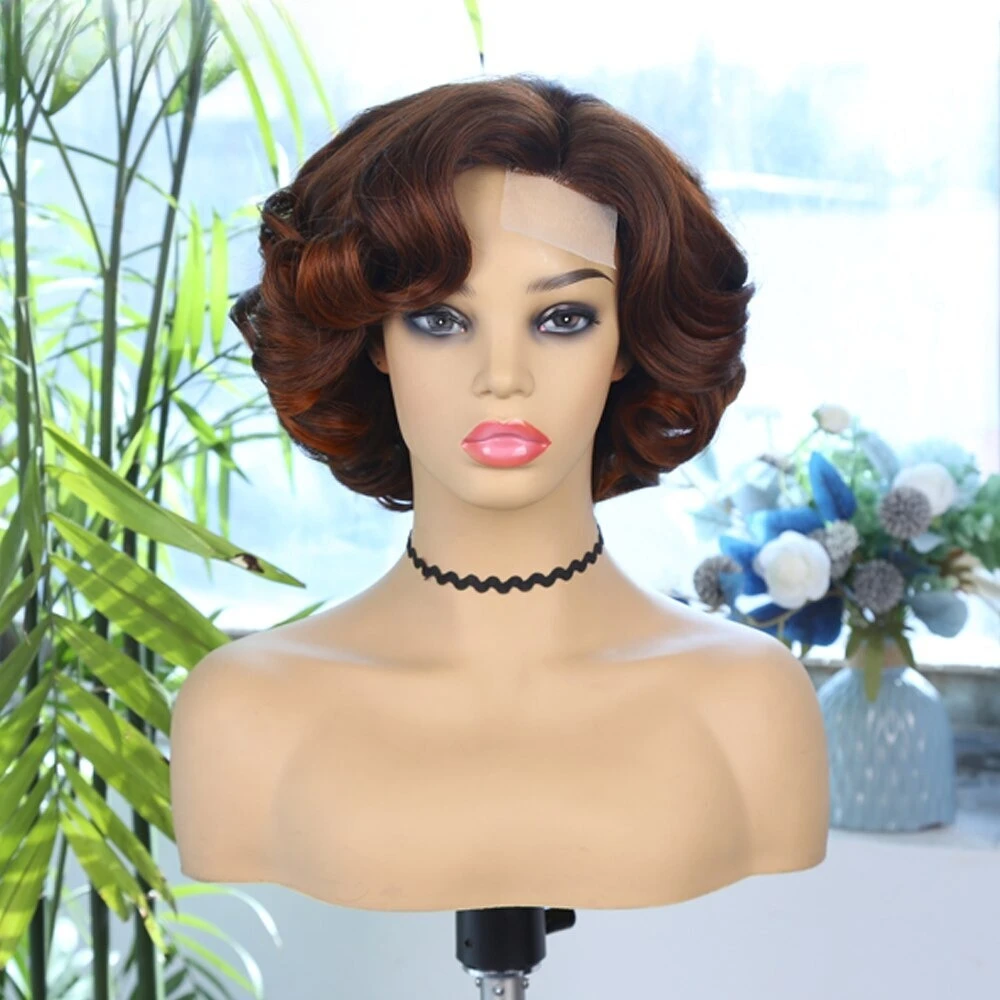 Wave Short Wig Brown Color Synthetic Hair Wigs For Women Side Part Wigs