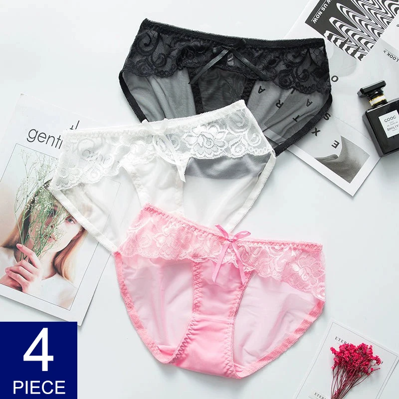 

4 Pcs Transparent Women Panties Sexy Underwear Women's Lingerie Briefs Female Thong G-String G String Girl Underpants Lace Panty