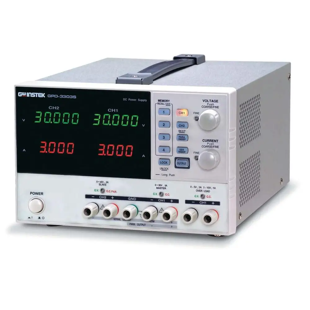 Triple-Output Programmable DC Power Supply 30V 3A 1mV 1mA Resolution Air-Cooled 195W PSU USB Connector Compact Design PC Testing