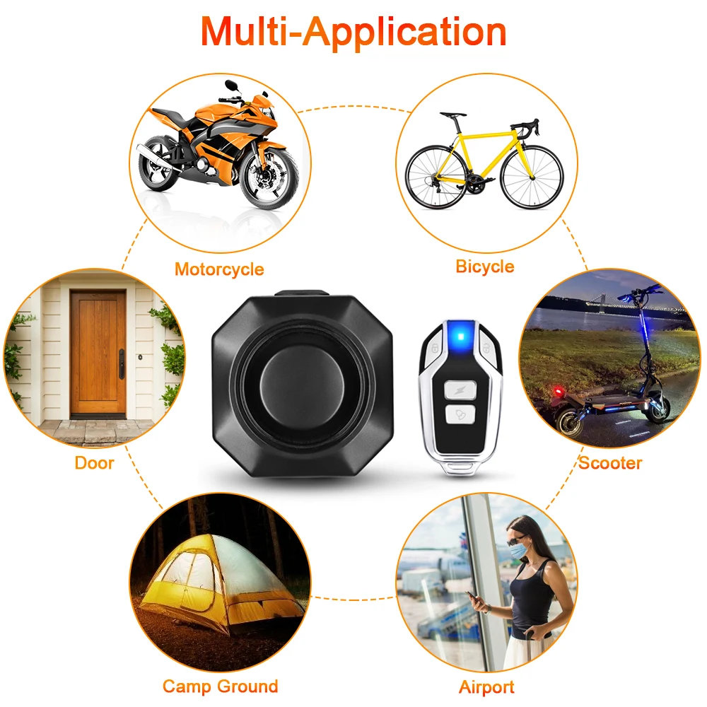 WSDCAM Bike Alarm Bike Taillight Wireless Bicycle Vibration Alarm USB Charge Remote Control Motorcycle Alarm Security Protection