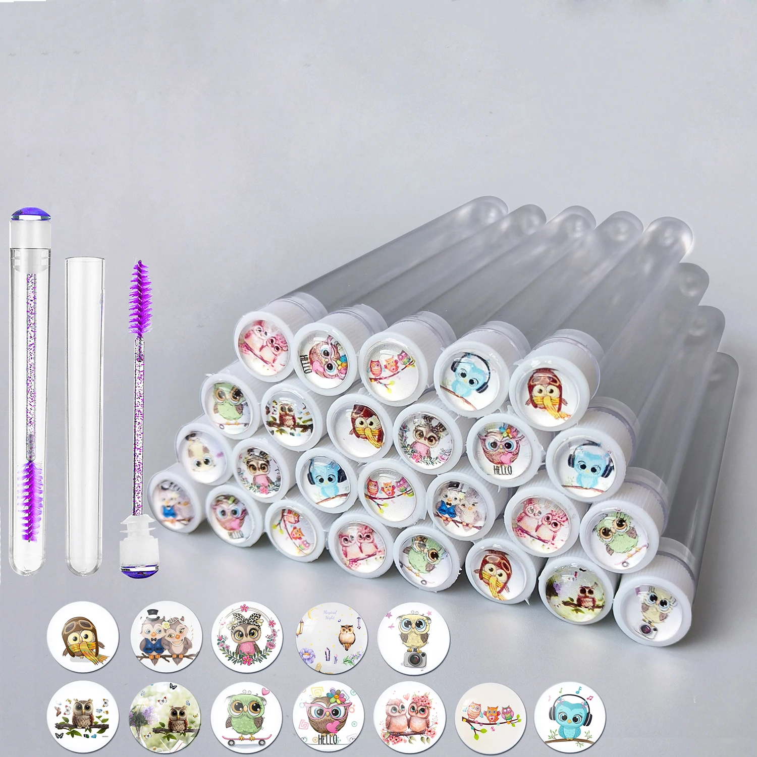 25/50pcs Reusable cute owl Eyebrow Brush Tube Disposable Eyelash Brush Eyebrow Brush Replaceable Dust-proof Makeup Brush