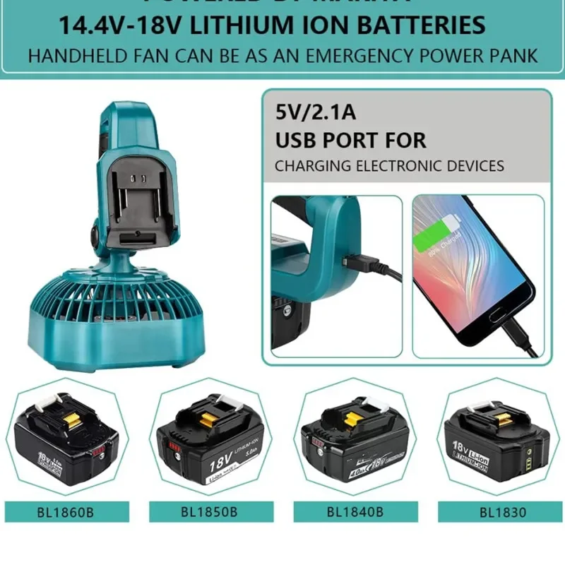 Makita-Ventilateur de chantier sans fil portable, multifonctionnel, batterie 18V Eddie ion 62, USB, lanterne LED, extérieur aste