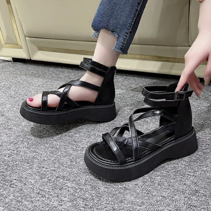 2024 Hollow Women\'s Casual Comfort Sandals Women\'s Open Toe Lace Flat Sandals Thick Heel Wedge Shoes