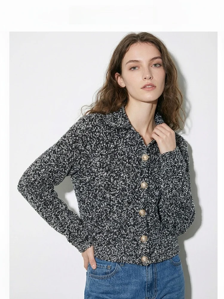 

Autumn Winter Women's Vintage Knitted Long Sve Stand Collar Open Cardigan Soft Wool Blend Faionable Two-Way Wear Sweater...