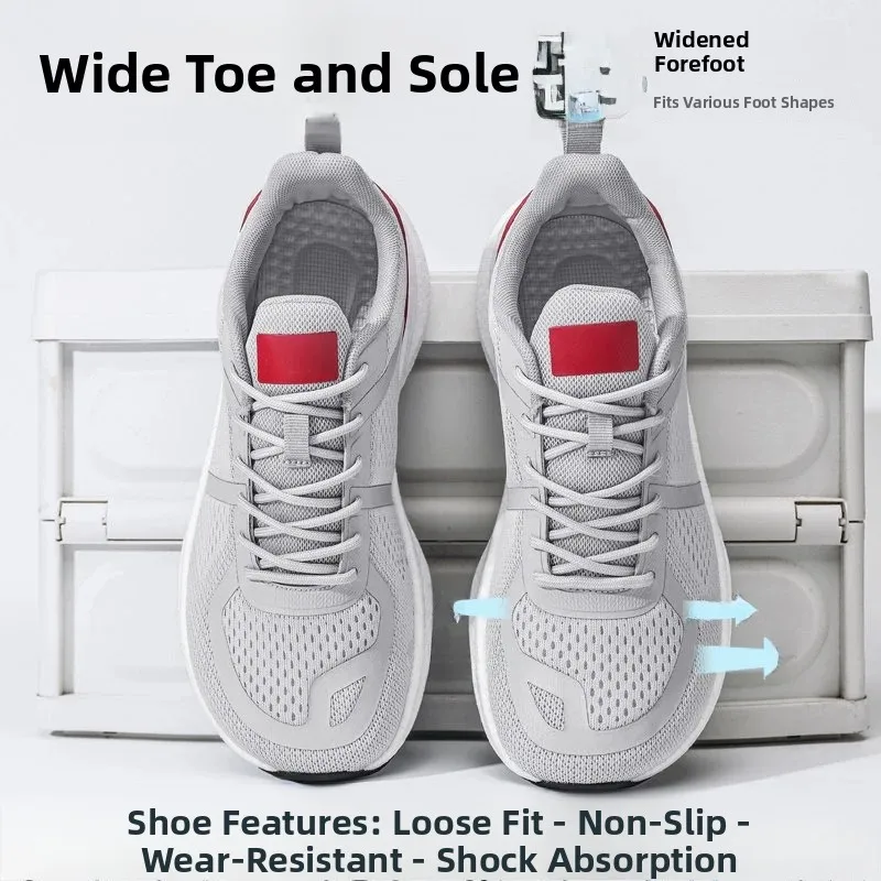Wide Fitting Casual Outdoor Men's Shoes Flat Arch Support Wave Pattern Rubber Sole Breathable Mesh Inner Unisex Training Shoes
