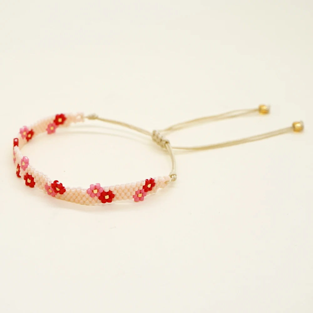 ZGMXR Rice bead bracelet Flower Bohemia Original Colorful Hand-woven Adjustable Versatile Fashion Simple Pattern Beaded bracelet