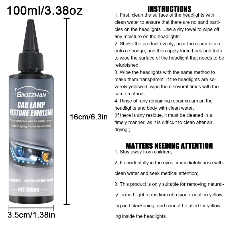 Autolichtherstellende vloeistof Verwijderen van oxidatie Vuil Draagbare koplampreparatie Polijstvloeistof voor autorekoplamprestauratie