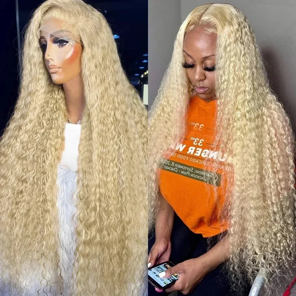 

30 36 inch 613 Honey Blonde Curly Lace Front Human Hair Wigs For Women Colored Transparent 13x4 Lace Frontal Wig On Sale