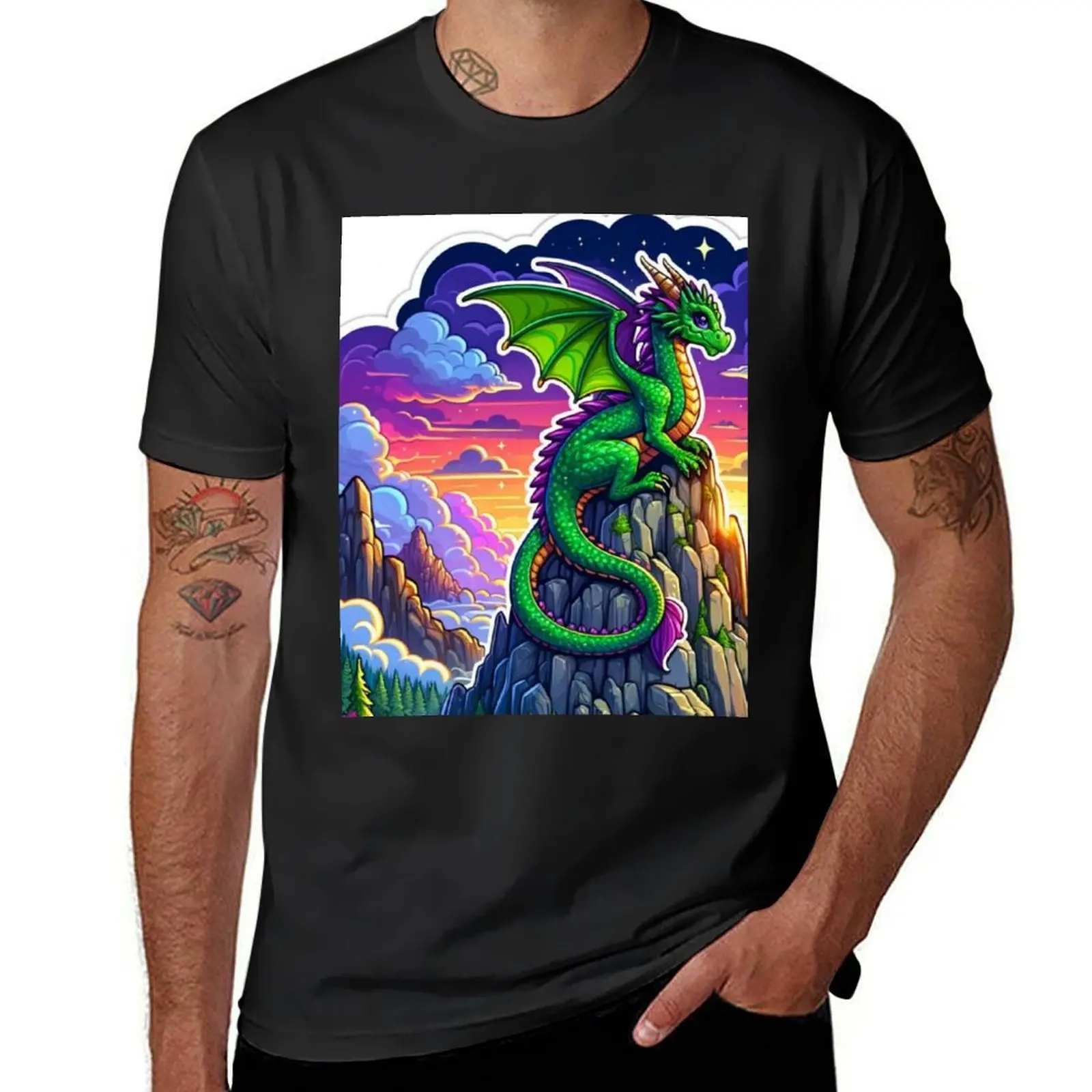 Dragon and Castle Fantasy T-Shirt vintage clothes oversizeds plain hippie clothes T-shirt men