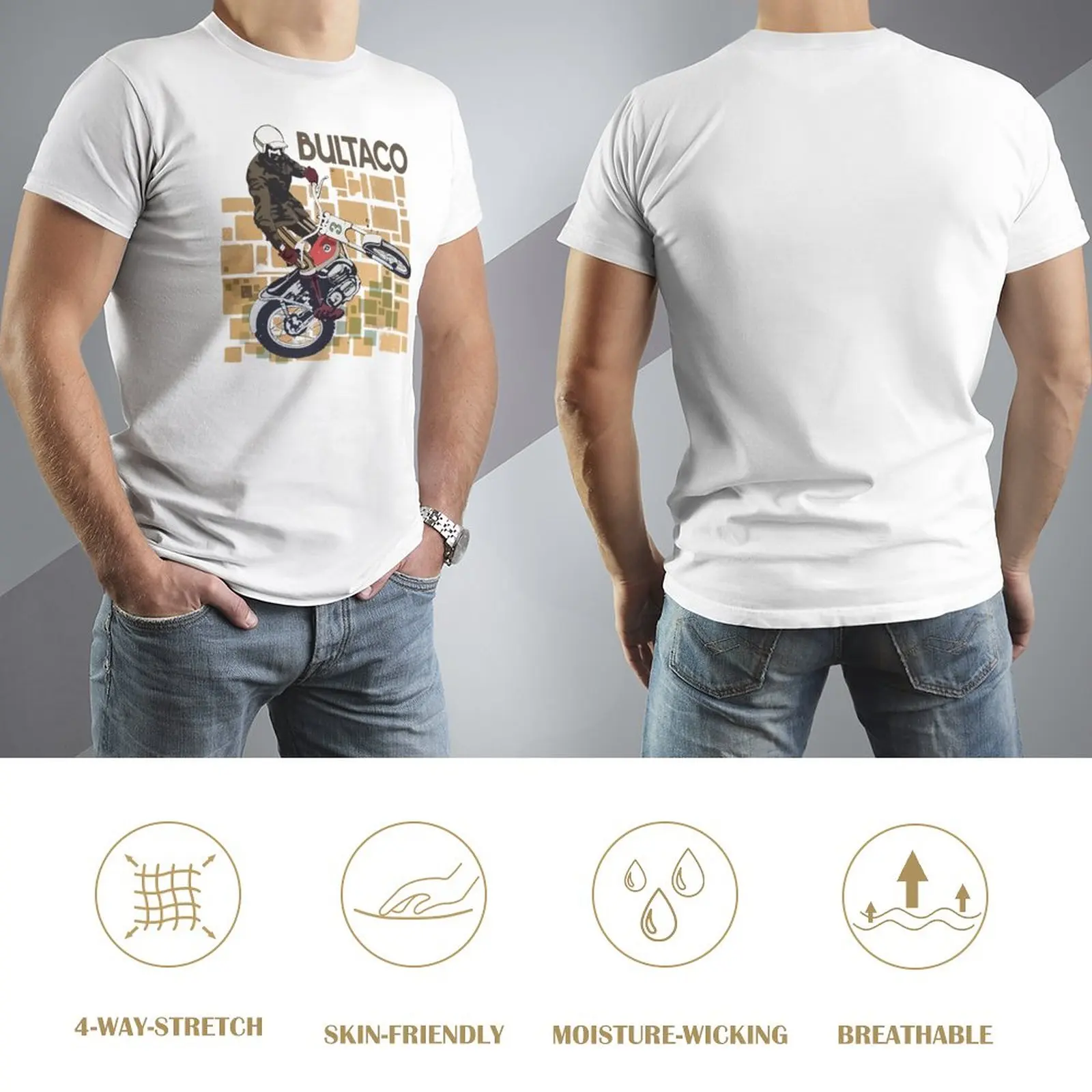 Bultaco Moto Rider Jumping In Action T-Shirt coreano moda meninos brancos t-shirt homens