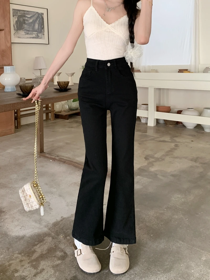 Jean slim taille haute pour femme, jean long, évasé, longueur rinçage, décontracté, dame, été