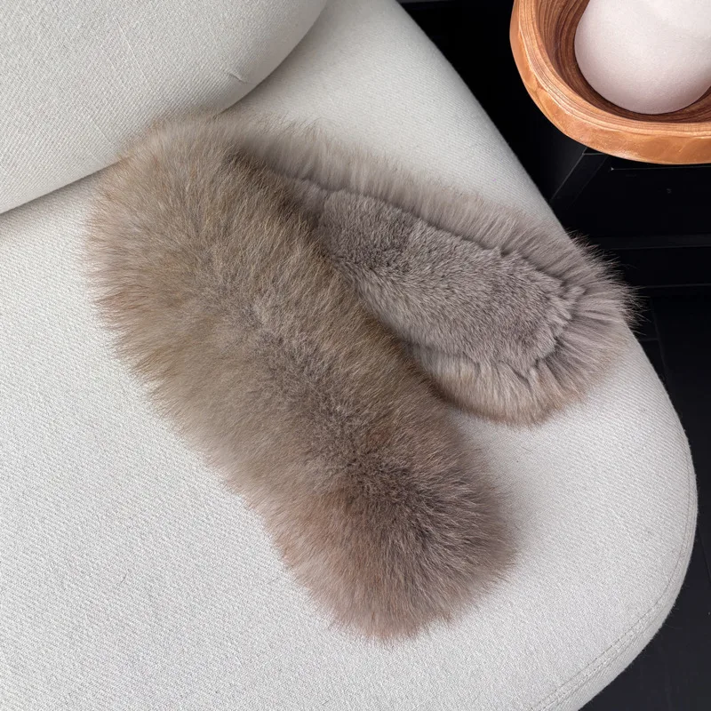 

Зимний шарф из натурального меха лисы с магнитной застежкой для женщин, теплый воротник из кроличьего меха для пальто и курток, пушистый декоративный женский шарф на шею