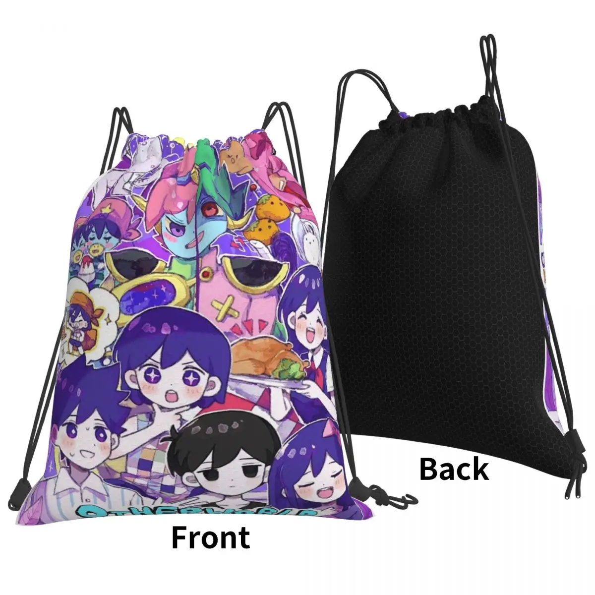 Omori Hero Sunny Basil Cartoon Horror Backpacks Portable Drawstring Bundle Pocket Sports Bag Book Bags for Man Woman Students