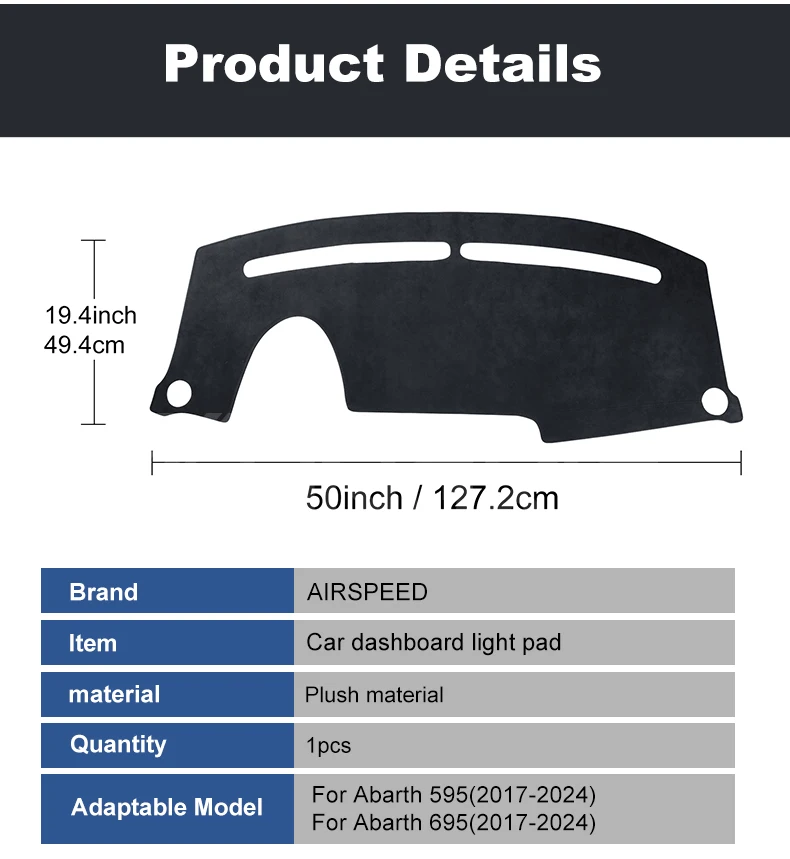 Auto Dashboard Schützen Matte Pad Für Abarth 595 695 2012-2024 Für Fiat 500E 500C 2012-2019 sommer Flanell Dashmat (Left Hand Drive)LHD/(Right Hand Drive)RHD Car Sonnenschirm Teppich – Detail 9