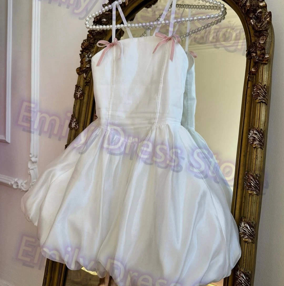 

Платье цвета слоновой кости по индивидуальному заказу для девочек на свадьбу с бантом, мини-атласное элегантное детское бальное платье для дня рождения, первого причастия