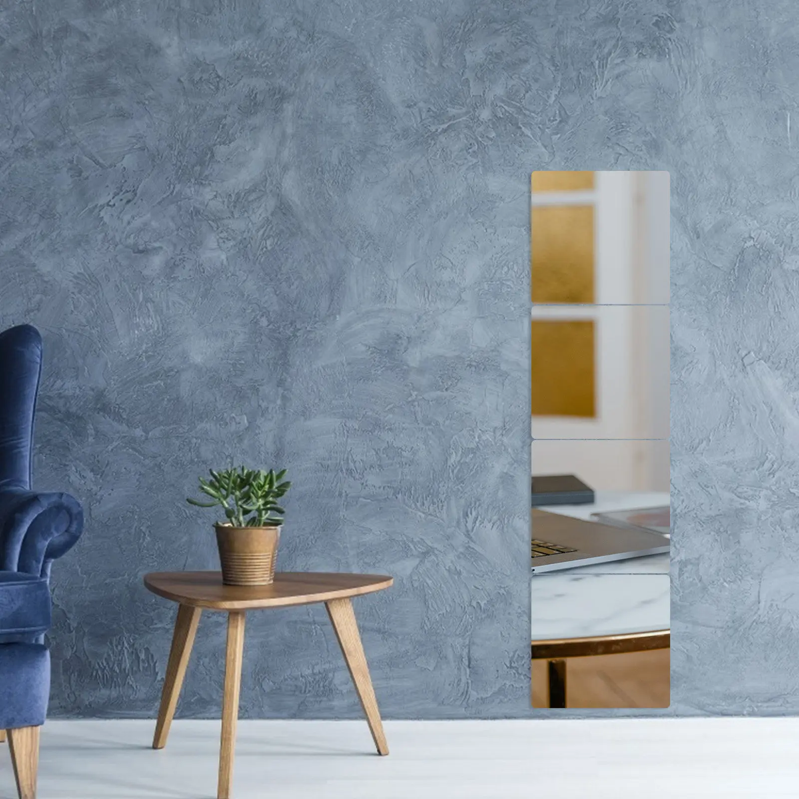 4Pcs Self Adhesive Mirror Tiles Glassless Shatterproof Wall Mounted Mirror Full Length Decal Stick on Mirrors for Bedroom