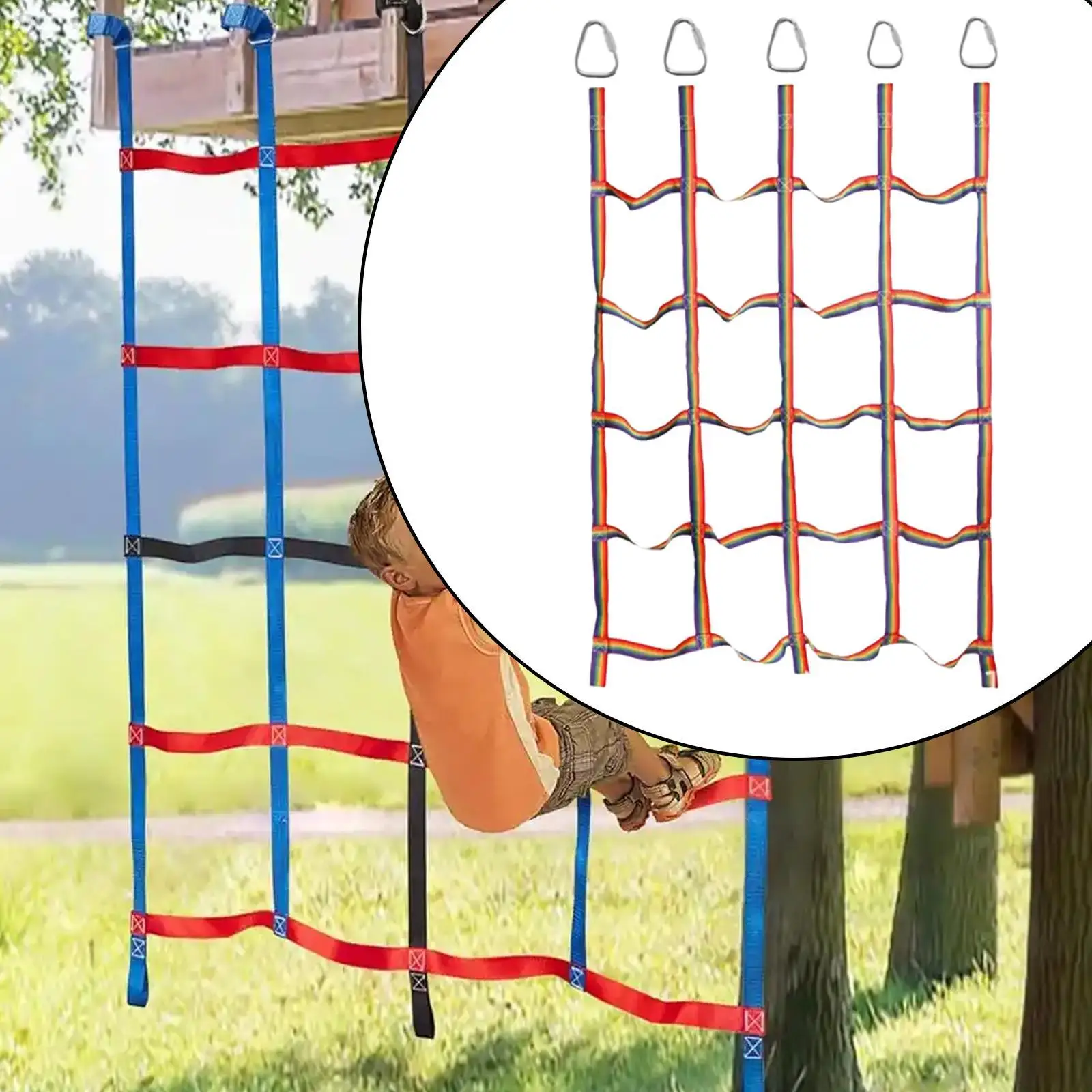 Kids Climbing Net Rainbow Rope Ladder for Outdoor Playset Nylon Mesh Cargo Net for Tree House Swing Set Jungle Gym Accessories view 3