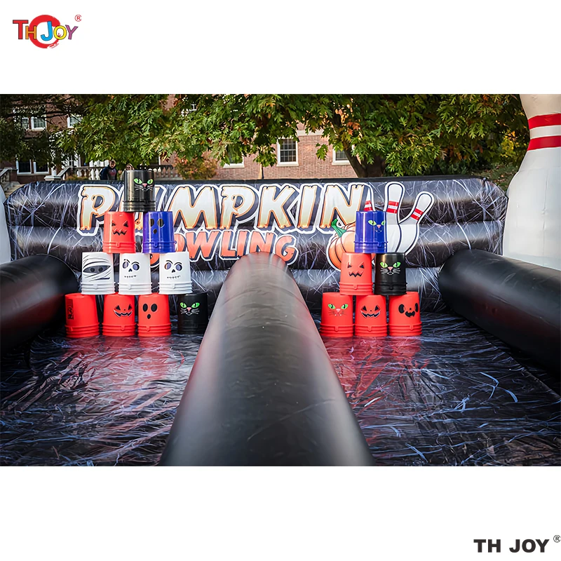 7x4m Doble Lanes Opblaasbaar pompoen Bowling Lane-spel voor Halloween-vakanties