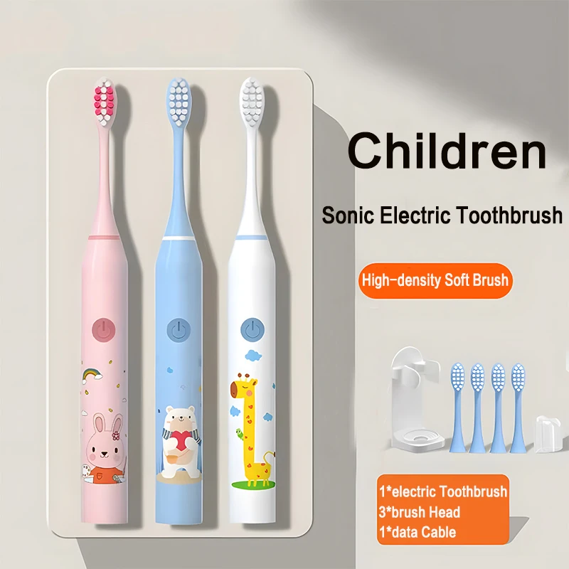 Children Sonic Electric Toothbrush Waterproof Rechargeable Sonic Electric Toothbrush Smart Timing Soft Electric Sonic Brush