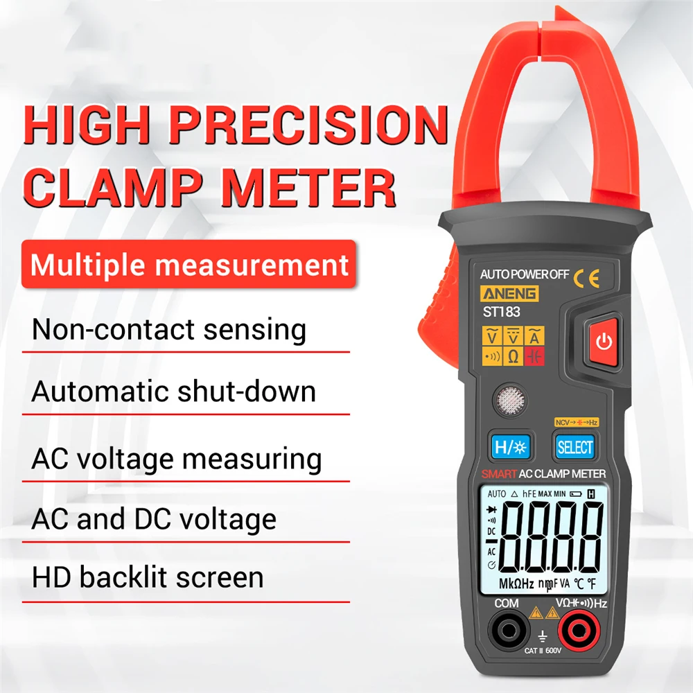 

ANENG ST183 Digital Clamp Meter AC Current 6000 Counts True RMS Multimeter DC/AC Voltage Tester Hz Capacitance NCV Ohm Tests