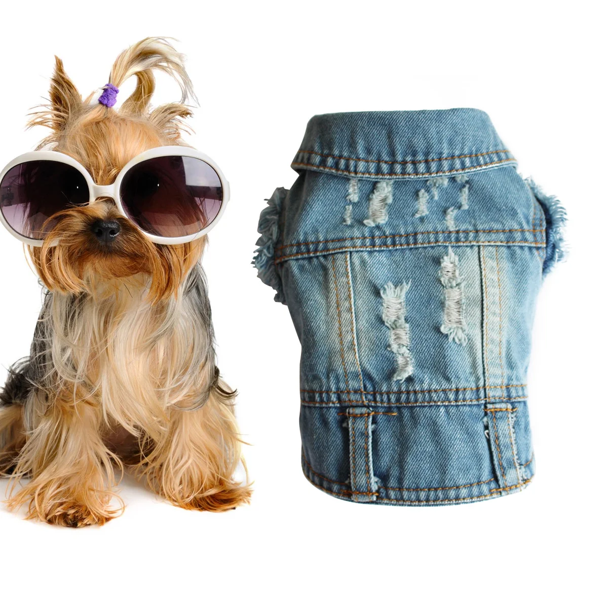 

Pet Dog Denim Vest Retro Lapel Collar Button Closure Lightweight Jeans For Small Dogs Chihuahua Poodle Puppy Bulldog Yorkie Dog